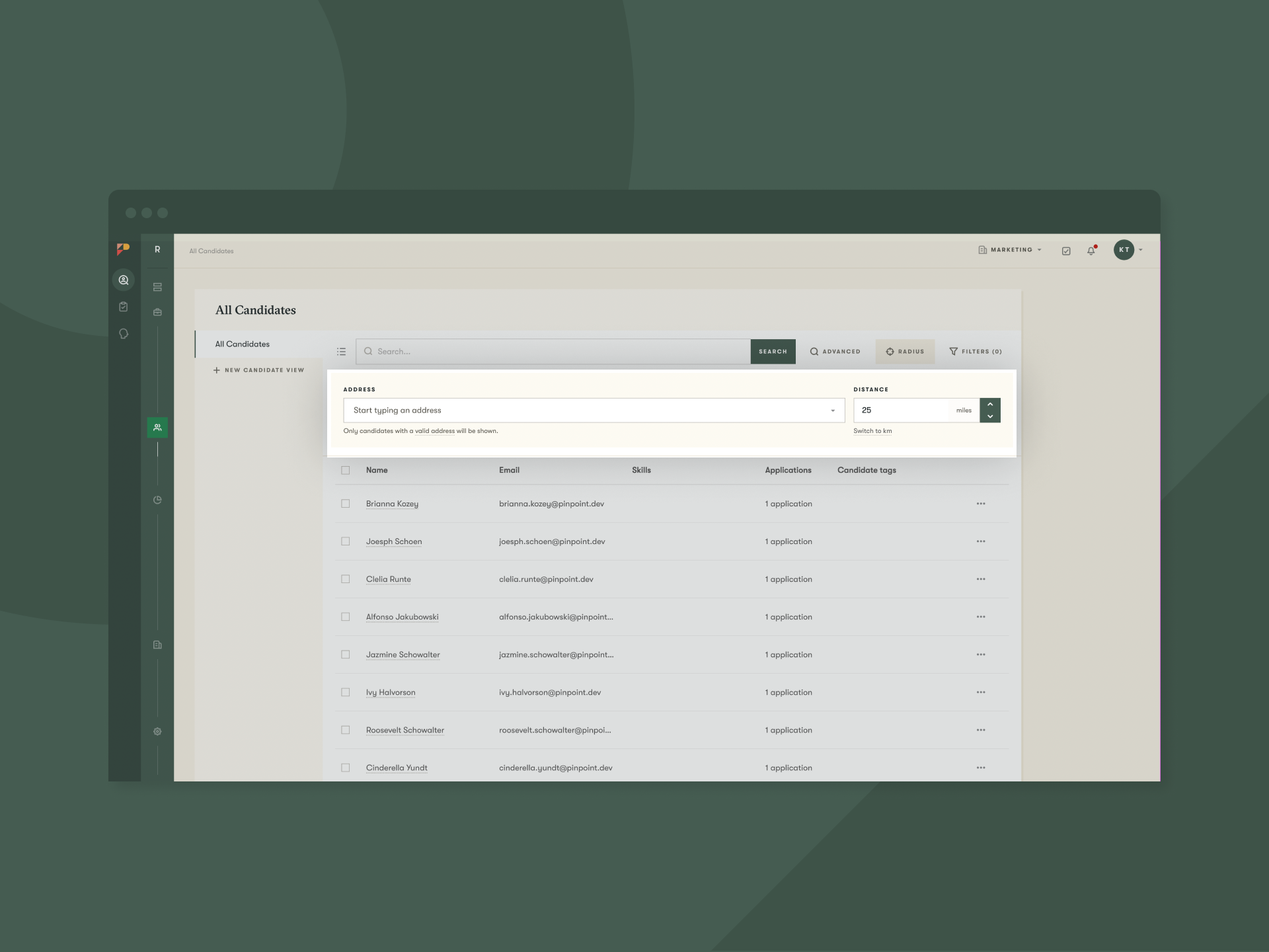 Candidate radius search